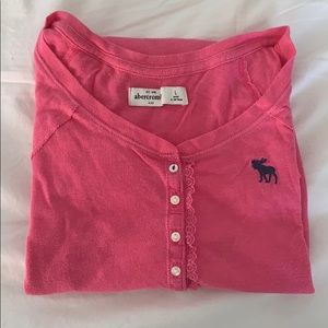 Abercrombie Pink Long Sleeve Henley Tee